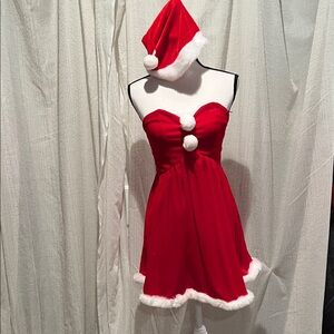 Red Santa Dress with Hat, ladies small